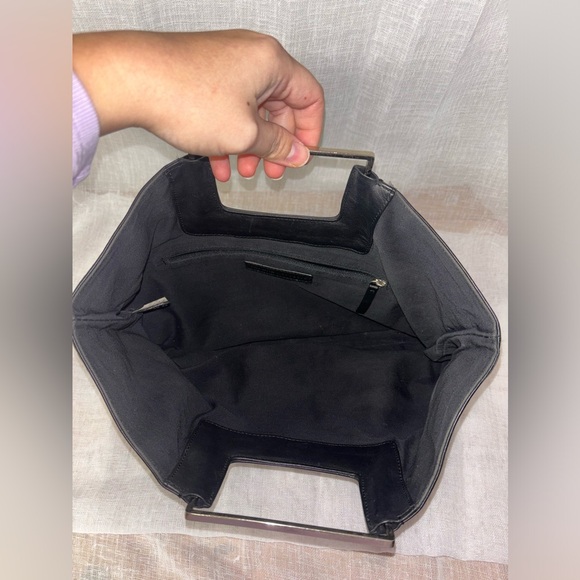 VTGBanana Republic Black calf skin with silver square handles purse clutch bag - Picture 4 of 11